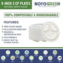 Novogreen - 100% Compostable & Biodegradable Plant Based Disposable Plates (9 Inch 3 Compartment) - Pack of 50