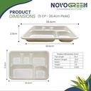 Novogreen - 100% Compostable & Biodegradable Plant Based Disposable Plates (5 Compartment) - Pack of 50 Plates