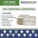 Novogreen - 100% Compostable & Biodegradable Plant Based Disposable Plates (5 Compartment) - Pack of 50 Plates
