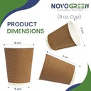 NOVOGREEN 8 oz Heavy Duty Compostable Rippled Coffee Paper Cups - Light & Dark Brown Checker, Ideal for Hot & Cold Beverages - Pack of 50