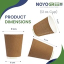 NOVOGREEN 12 oz Heavy Duty Compostable Rippled Coffee Paper Cups - Light & Dark Brown Checker, Eco-Friendly - Pack of 50