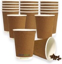 NOVOGREEN 12 oz Heavy Duty Compostable Rippled Coffee Paper Cups - Light & Dark Brown Checker, Eco-Friendly - Pack of 50