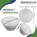 NOVOGREEN 6oz White Compostable Bagasse Bowls – Heavy-Duty, Round, Pack of 50 – Eco-Friendly Biodegradable Tableware for Parties, Events, and Everyday Use