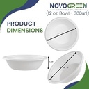 NOVOGREEN 12oz White Compostable Bagasse Bowls – Heavy-Duty, Round, Pack of 50 – Eco-Friendly Biodegradable Tableware for Parties, Events, and Everyday Use