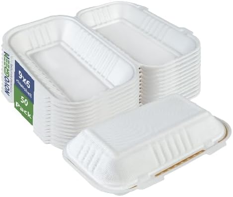 9 X 6" Heavy Duty Compostable Bagasse Clamshell Boxes (580 ml)